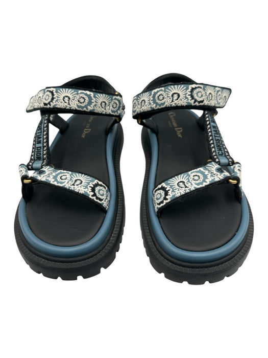 Christian Dior Shoe Size 36 Blue, White, Black Leather & Textile Velcro Sandals Blue, White, Black / 36