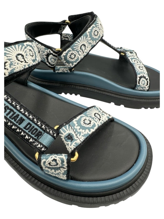 Christian Dior Shoe Size 36 Blue, White, Black Leather & Textile Velcro Sandals Blue, White, Black / 36