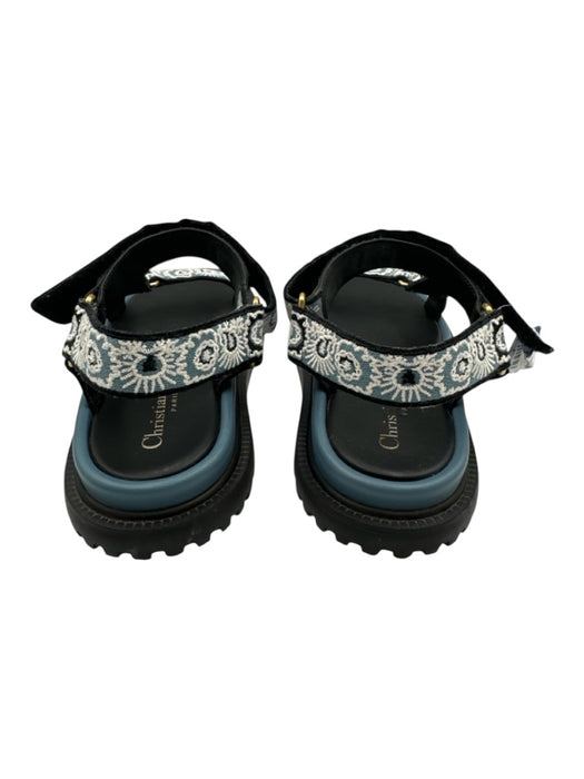 Christian Dior Shoe Size 36 Blue, White, Black Leather & Textile Velcro Sandals Blue, White, Black / 36