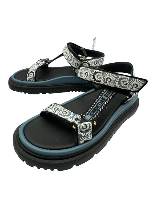 Christian Dior Shoe Size 36 Blue, White, Black Leather & Textile Velcro Sandals Blue, White, Black / 36