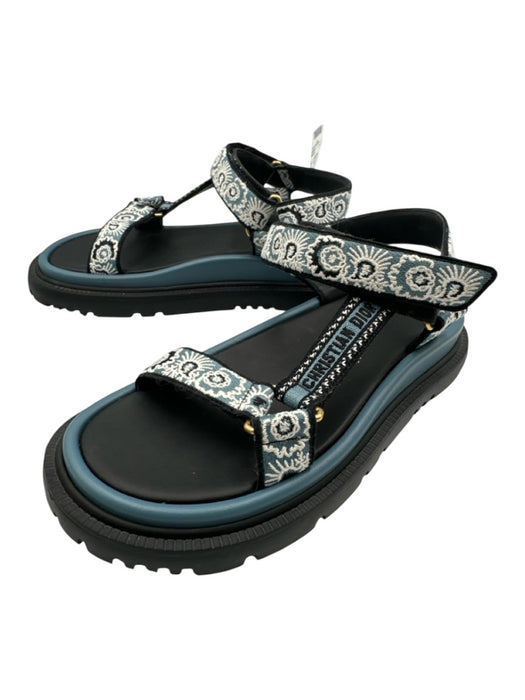 Christian Dior Shoe Size 36 Blue, White, Black Leather & Textile Velcro Sandals Blue, White, Black / 36