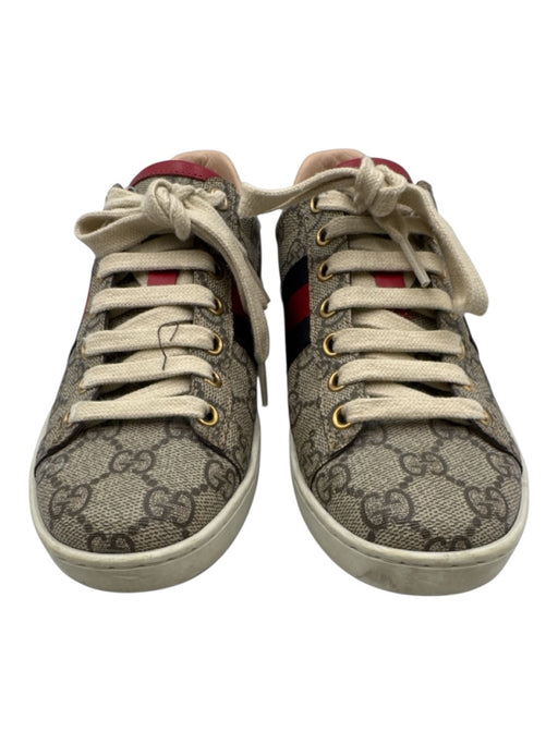 Gucci Shoe Size 34.5 Tan, Blue, Red Coated Canvas Metallic Guccissima Sneakers Tan, Blue, Red / 34.5