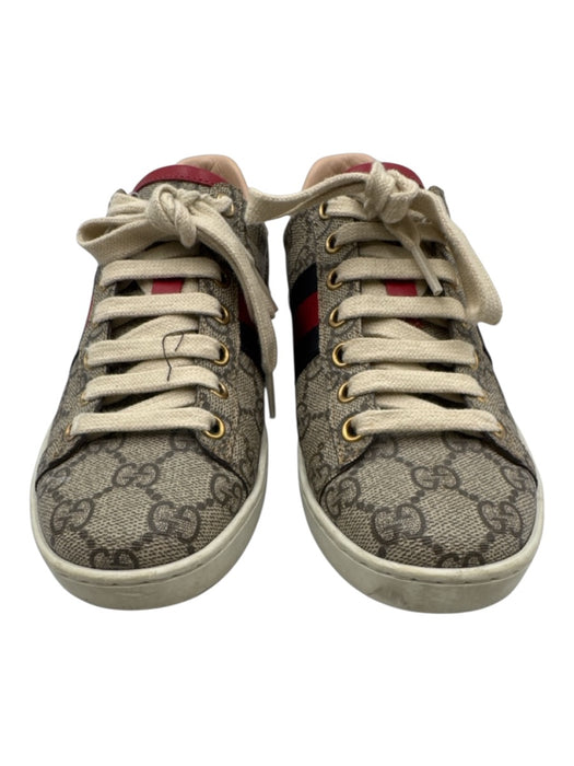Gucci Shoe Size 34.5 Tan, Blue, Red Coated Canvas Metallic Guccissima Sneakers Tan, Blue, Red / 34.5