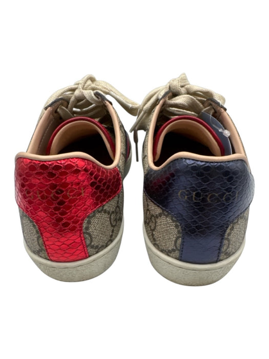 Gucci Shoe Size 34.5 Tan, Blue, Red Coated Canvas Metallic Guccissima Sneakers Tan, Blue, Red / 34.5