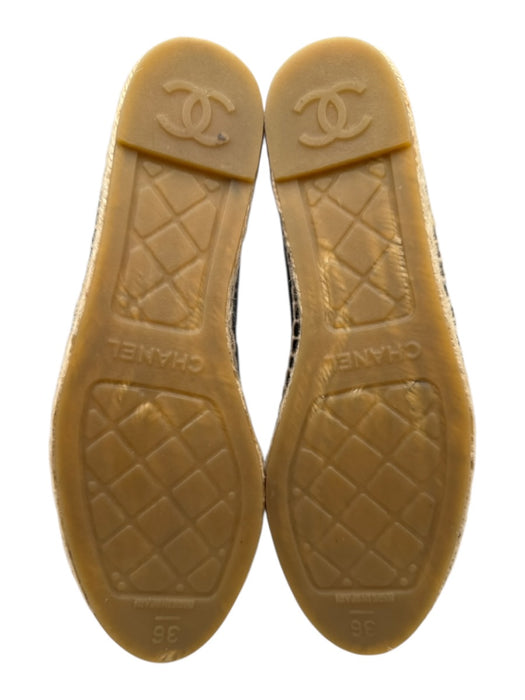 Chanel Shoe Size 36 Black & Beige Lambskin Jute Stitched Logo Espadrille Flats Black & Beige / 36