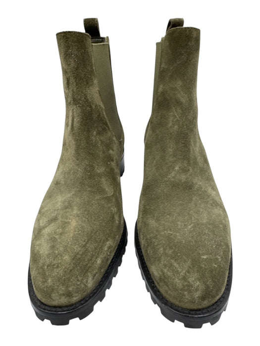 Manolo Blahnik Shoe Size 35.5 Green & Black Leather Upper Suede Chelsea Booties Green & Black / 35.5