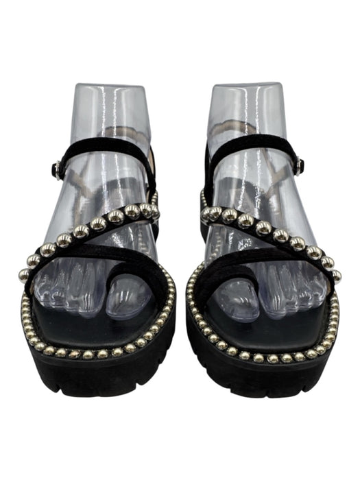 Jimmy Choo Shoe Size 35.5 Black & Silver Leather Foam Sole Studded Sandals Black & Silver / 35.5