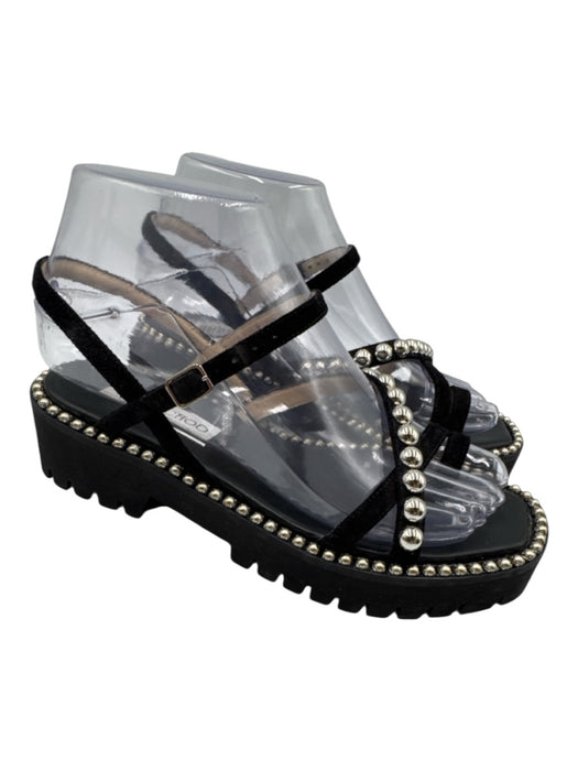 Jimmy Choo Shoe Size 35.5 Black & Silver Leather Foam Sole Studded Sandals Black & Silver / 35.5