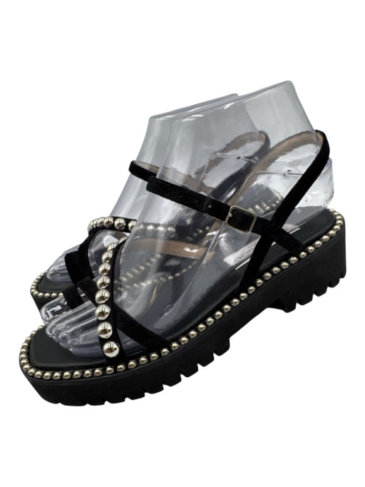 Jimmy Choo Shoe Size 35.5 Black & Silver Leather Foam Sole Studded Sandals Black & Silver / 35.5
