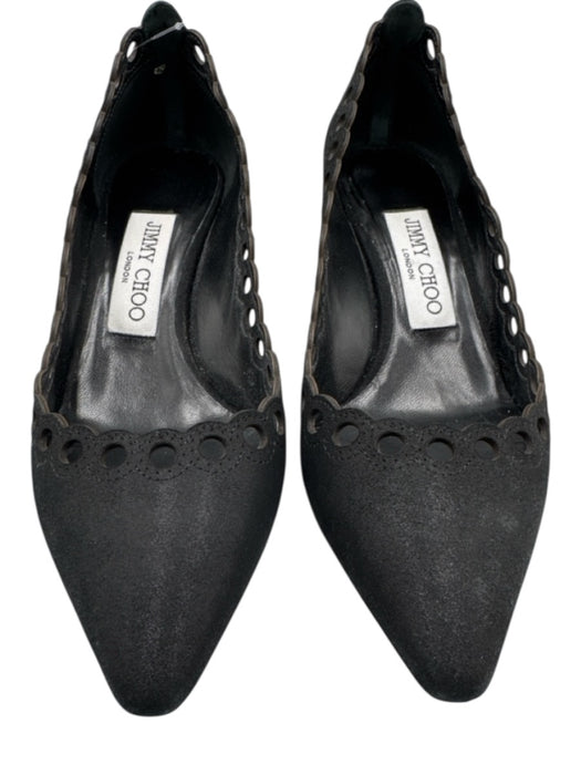 Jimmy Choo Shoe Size 35.5 Black Leather Cut Out Scalloped Edge Pointed Toe Pumps Black / 35.5