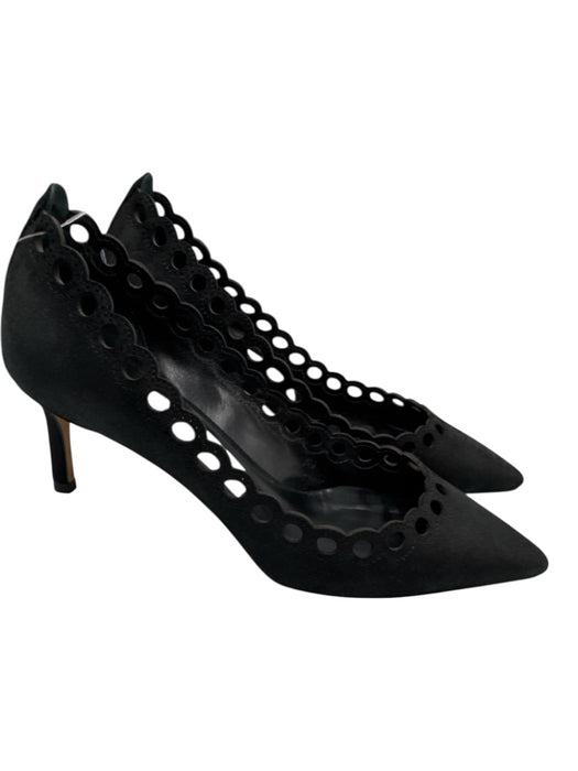 Jimmy Choo Shoe Size 35.5 Black Leather Cut Out Scalloped Edge Pointed Toe Pumps Black / 35.5
