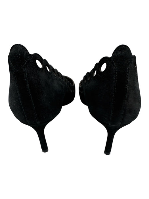 Jimmy Choo Shoe Size 35.5 Black Leather Cut Out Scalloped Edge Pointed Toe Pumps Black / 35.5