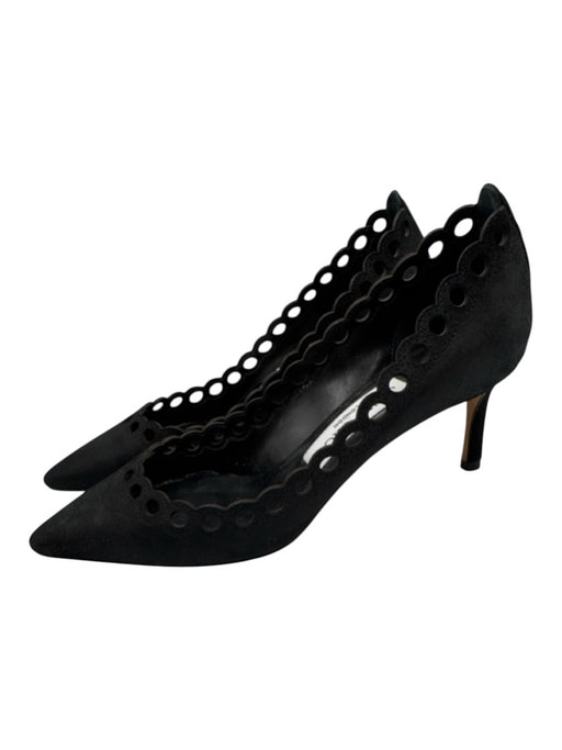 Jimmy Choo Shoe Size 35.5 Black Leather Cut Out Scalloped Edge Pointed Toe Pumps Black / 35.5