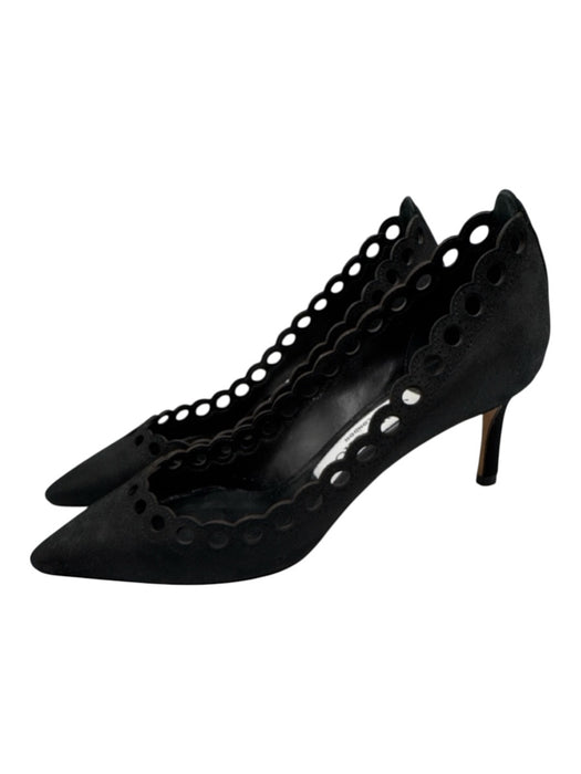 Jimmy Choo Shoe Size 35.5 Black Leather Cut Out Scalloped Edge Pointed Toe Pumps Black / 35.5