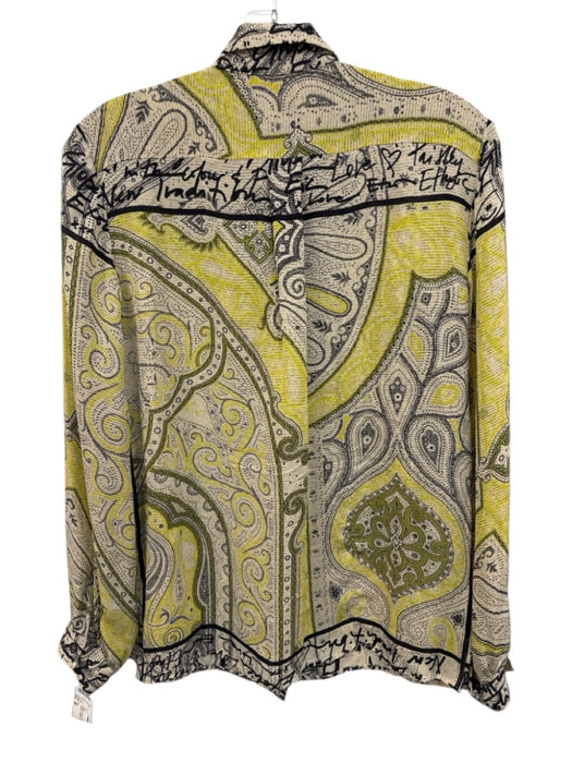 Etro Size 40 Yellow, Green, Black Silk Long Sleeve Paisley Button Front Top Yellow, Green, Black / 40