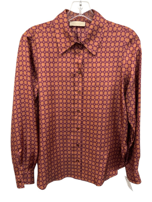 Momoni Size 38 purple & orange Silk Long Sleeve Geometric Print Button Front Top purple & orange / 38