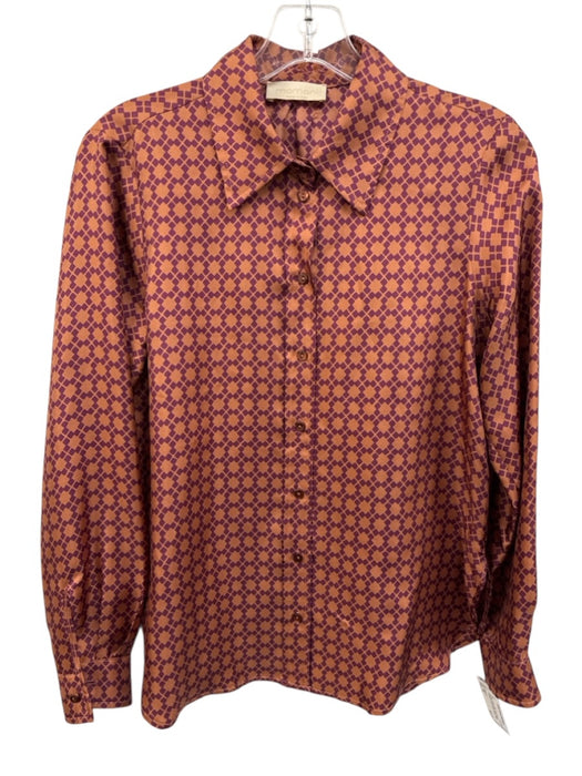 Momoni Size 38 purple & orange Silk Long Sleeve Geometric Print Button Front Top purple & orange / 38