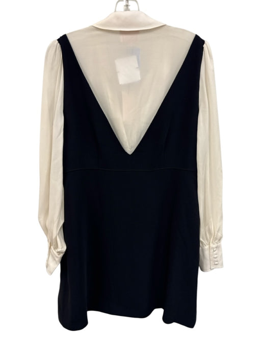 Cinq a Sept Size 6 Black & Cream Triacetate Blend Long Sleeve Collar Dress Black & Cream / 6
