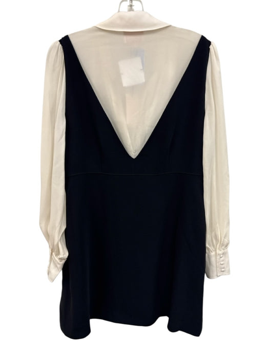 Cinq a Sept Size 6 Black & Cream Triacetate Blend Long Sleeve Collar Dress Black & Cream / 6