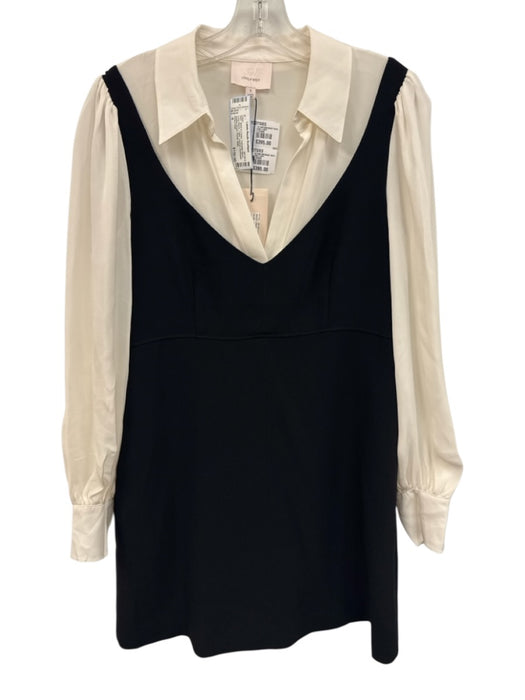 Cinq a Sept Size 6 Black & Cream Triacetate Blend Long Sleeve Collar Dress Black & Cream / 6