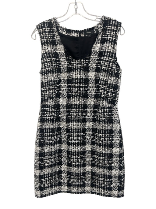 Theory Size 6 Black & White Cotton Blend Sleeveless Boucle Plaid Dress Black & White / 6
