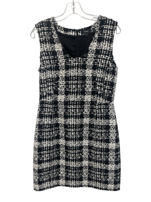 Theory Size 6 Black & White Cotton Blend Sleeveless Boucle Plaid Dress Black & White / 6