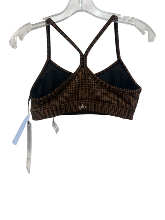 Alo Size Small Brown & Black Nylon Blend Stretch Waist Houndstooth Bra Pant Set Brown & Black / Small