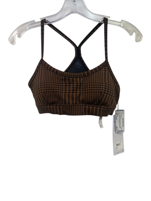 Alo Size Small Brown & Black Nylon Blend Stretch Waist Houndstooth Bra Pant Set Brown & Black / Small