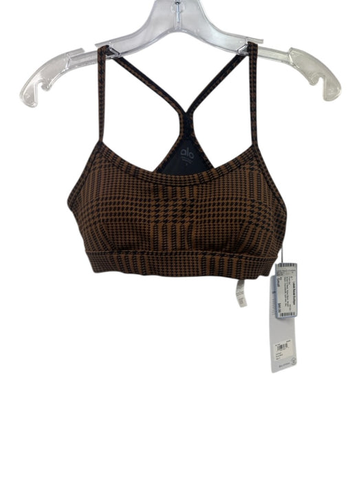 Alo Size Small Brown & Black Nylon Blend Stretch Waist Houndstooth Bra Pant Set Brown & Black / Small