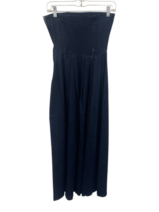 Zara Size XS Dark Wash Cotton Blend Strapless Belt Loops Pleated Midi Dress Dark Wash / XS