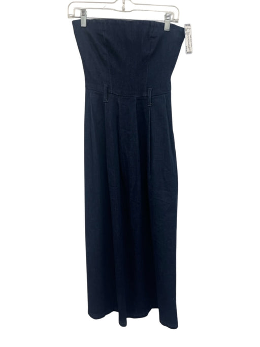 Zara Size XS Dark Wash Cotton Blend Strapless Belt Loops Pleated Midi Dress Dark Wash / XS