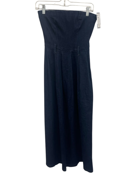 Zara Size XS Dark Wash Cotton Blend Strapless Belt Loops Pleated Midi Dress Dark Wash / XS