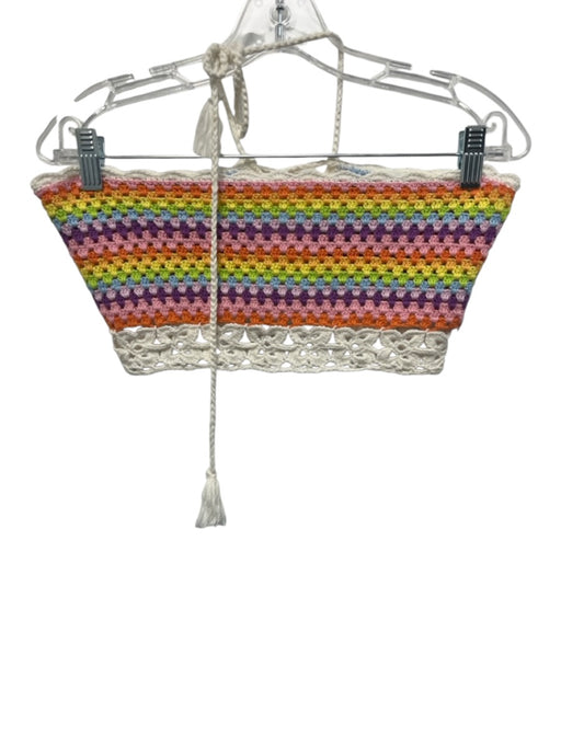 Lovers + Friends Size Small Rainbow Rayon Blend Lace Up Crochet Mini Skirt Set Rainbow / Small