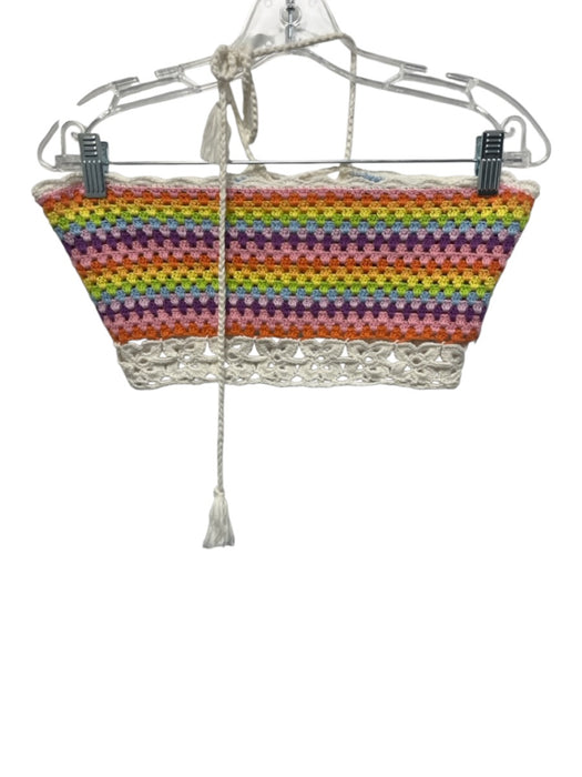 Lovers + Friends Size Small Rainbow Rayon Blend Lace Up Crochet Mini Skirt Set Rainbow / Small