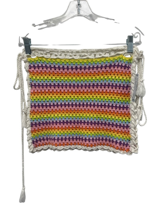 Lovers + Friends Size Small Rainbow Rayon Blend Lace Up Crochet Mini Skirt Set Rainbow / Small