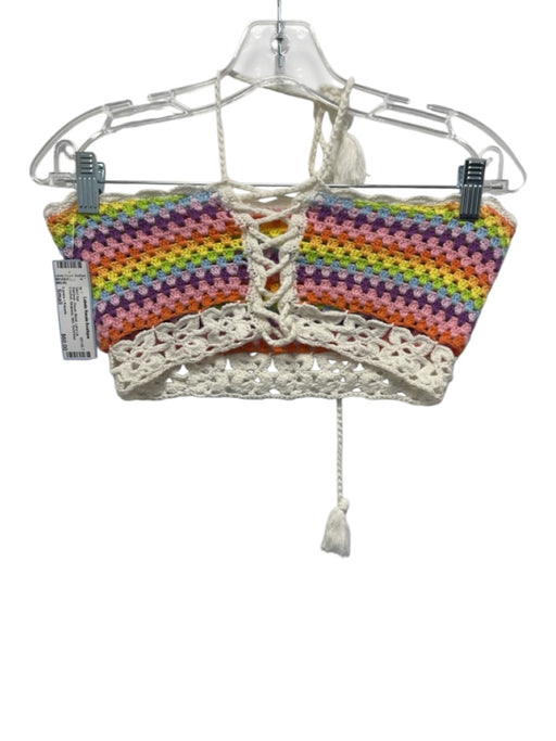 Lovers + Friends Size Small Rainbow Rayon Blend Lace Up Crochet Mini Skirt Set Rainbow / Small