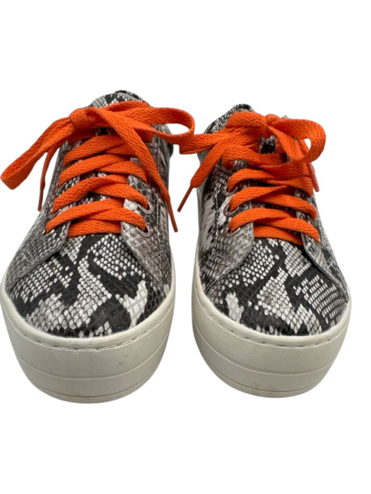 J/Slides Shoe Size 6 Black, White, Orange Leather Upper Lace Up Low Top Sneakers Black, White, Orange / 6