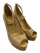 Jimmy Choo Shoe Size 36.5 Beige Patent Leather Cork Wedge Ankle Strap Wedges Beige / 36.5