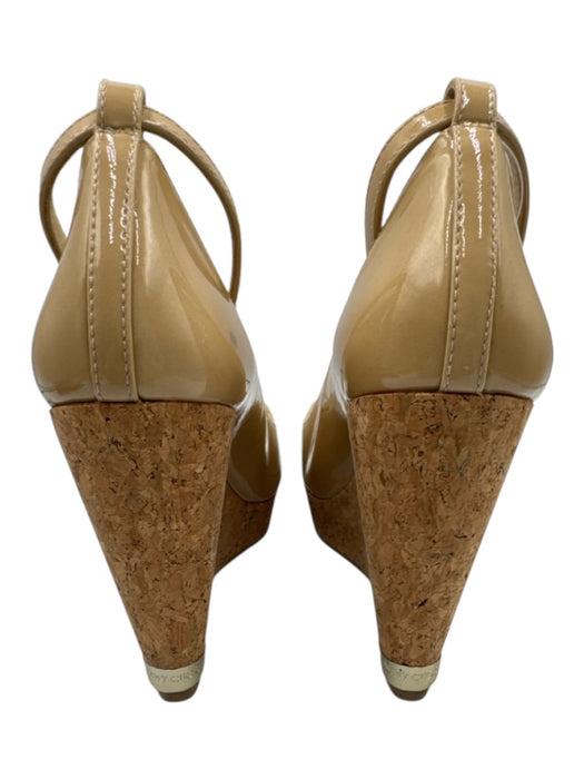 Jimmy Choo Shoe Size 36.5 Beige Patent Leather Cork Wedge Ankle Strap Wedges Beige / 36.5