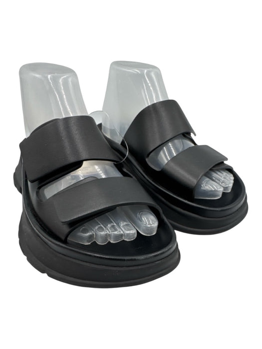 Givenchy Shoe Size 37 Black Leather 2 Strap Velcro Rubber Sole Slides Sandals Black / 37