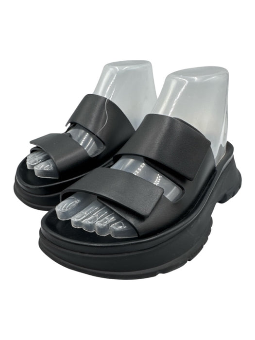 Givenchy Shoe Size 37 Black Leather 2 Strap Velcro Rubber Sole Slides Sandals Black / 37