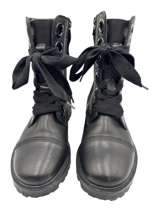 Zadig & Voltaire Shoe Size 36 Black Leather Silver Hardware Lace Up Moto Boots Black / 36