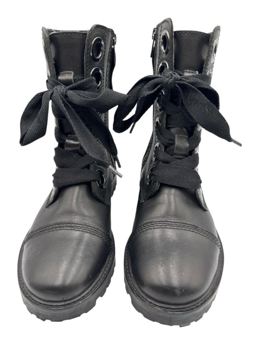 Zadig & Voltaire Shoe Size 36 Black Leather Silver Hardware Lace Up Moto Boots Black / 36