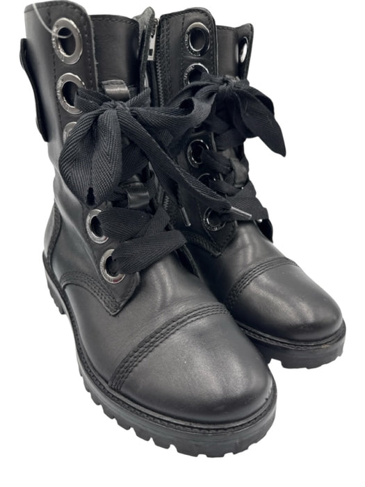 Zadig & Voltaire Shoe Size 36 Black Leather Silver Hardware Lace Up Moto Boots Black / 36