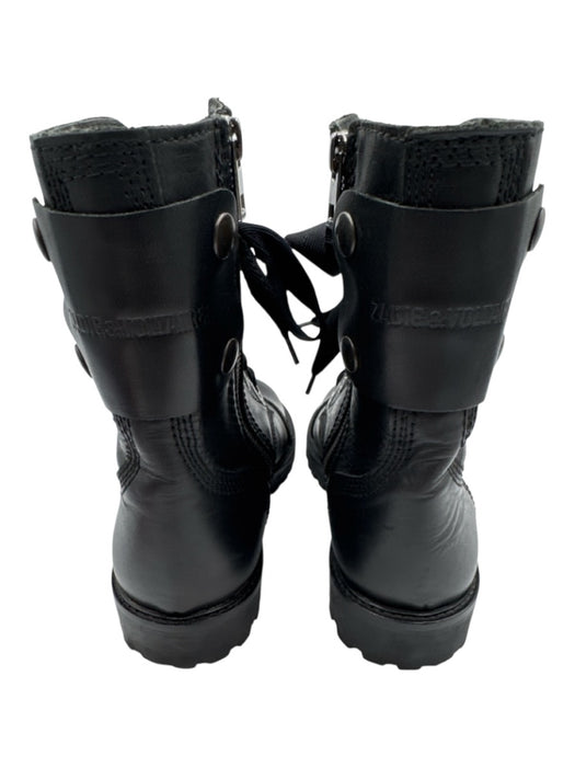 Zadig & Voltaire Shoe Size 36 Black Leather Silver Hardware Lace Up Moto Boots Black / 36