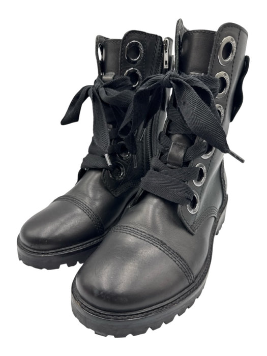 Zadig & Voltaire Shoe Size 36 Black Leather Silver Hardware Lace Up Moto Boots Black / 36