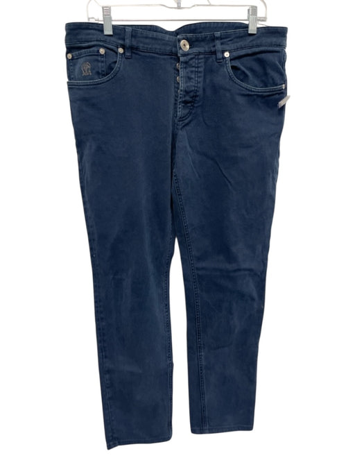 Brunello Cucinelli Size 50 Navy Blue Cotton Blend Solid Jean Slim Men's Pants Navy Blue / 50