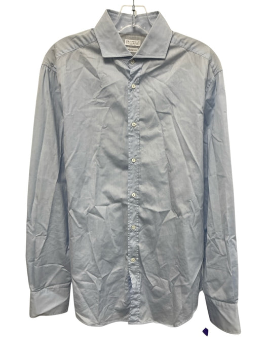 Brunello Cucinelli Size L Light blue Cotton Solid Button up Long Sleeve Shirt Light blue / L