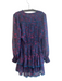Allison Size S Blue & Purple Polyester Long Sleeve V Neck Tiered Dress Blue & Purple / S