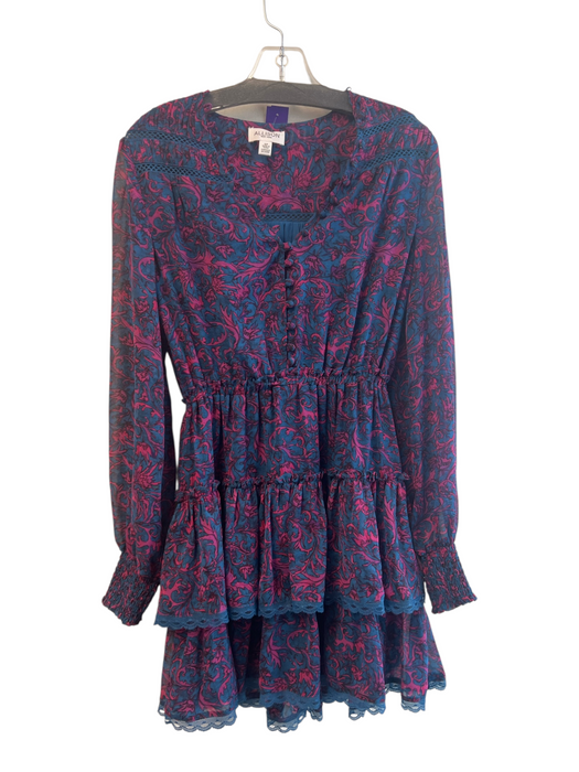 Allison Size S Blue & Purple Polyester Long Sleeve V Neck Tiered Dress Blue & Purple / S